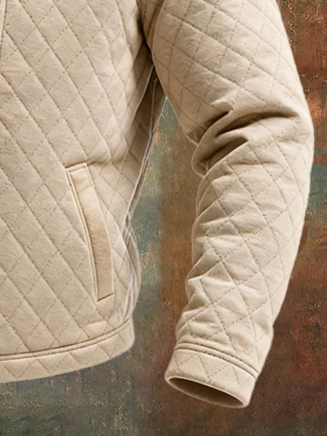 BEIGE WATTIERTE JACKE MIT LEDERDETAILS