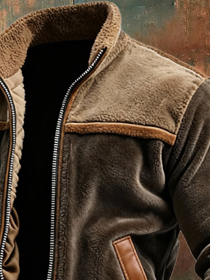 WARME VELVET- UND LEDERJACKE MIT FLEECEFUTTER