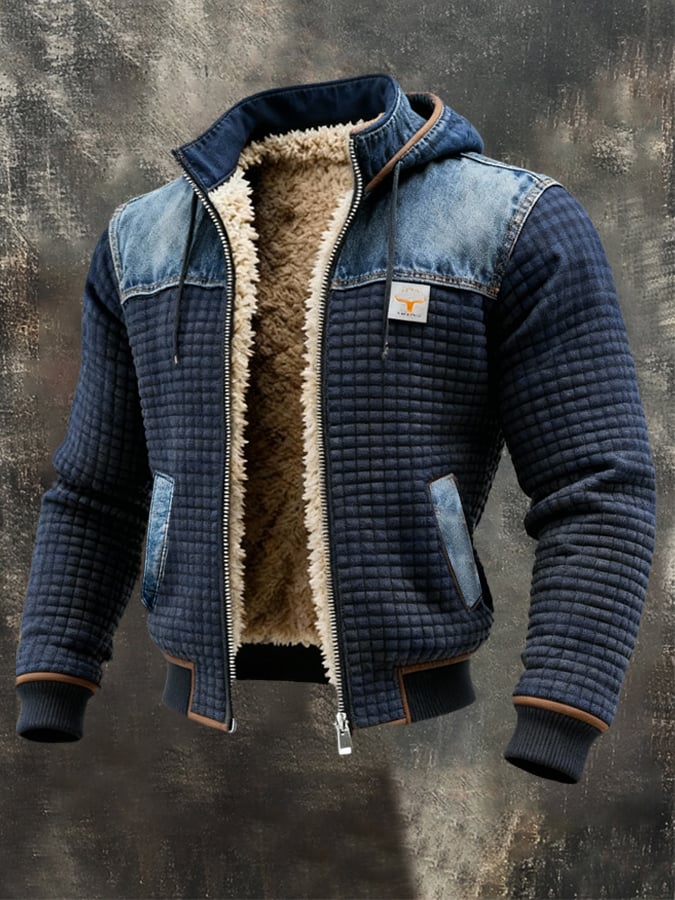 DUNKELBLAUE STEPPJACKE MIT JEANDETAILS