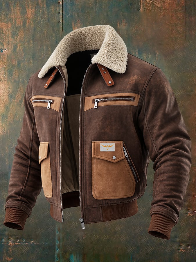 BOMBER AUS BRAUNEM SUEDE MIT WARMEM SHERPA-KRAGEN