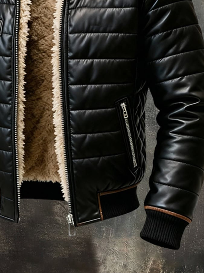SCHWARZE STEPPJACKE MIT SHERPA-FUTTER