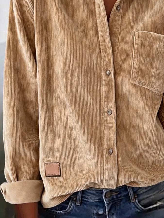 Marina® | Damen Lässiges Lockere Corduroy Langarmhemd