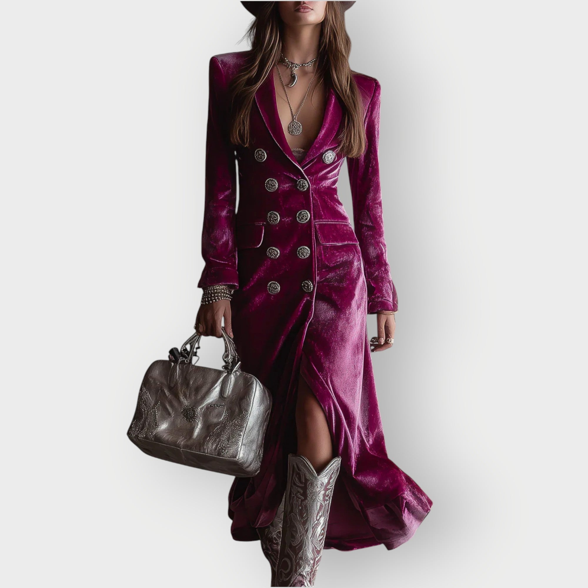 Vera - Luxe Double-Breasted Velvet Maxi Dress