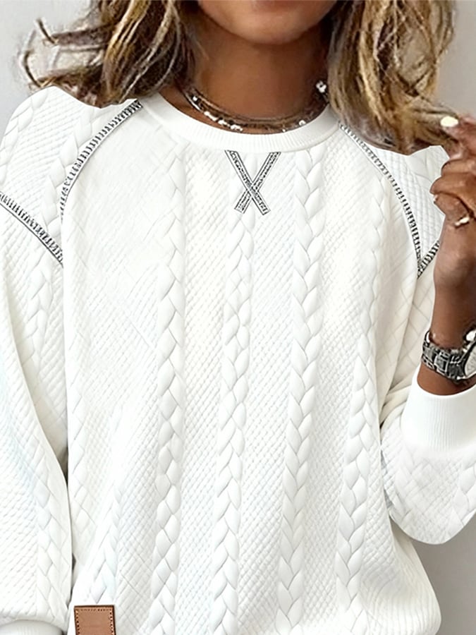 Rosina® | Damen Freizeit Rundhals Jacquard Pullover Sweatshirt