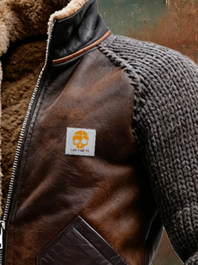 LEDER- UND STRICKJACKE MIT WARMEM SHERPA-FUTTER