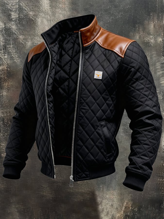 SCHWARZE STEPPJACKE MIT LEDER-SCHULTERN