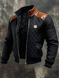 SCHWARZE STEPPJACKE MIT LEDER-SCHULTERN