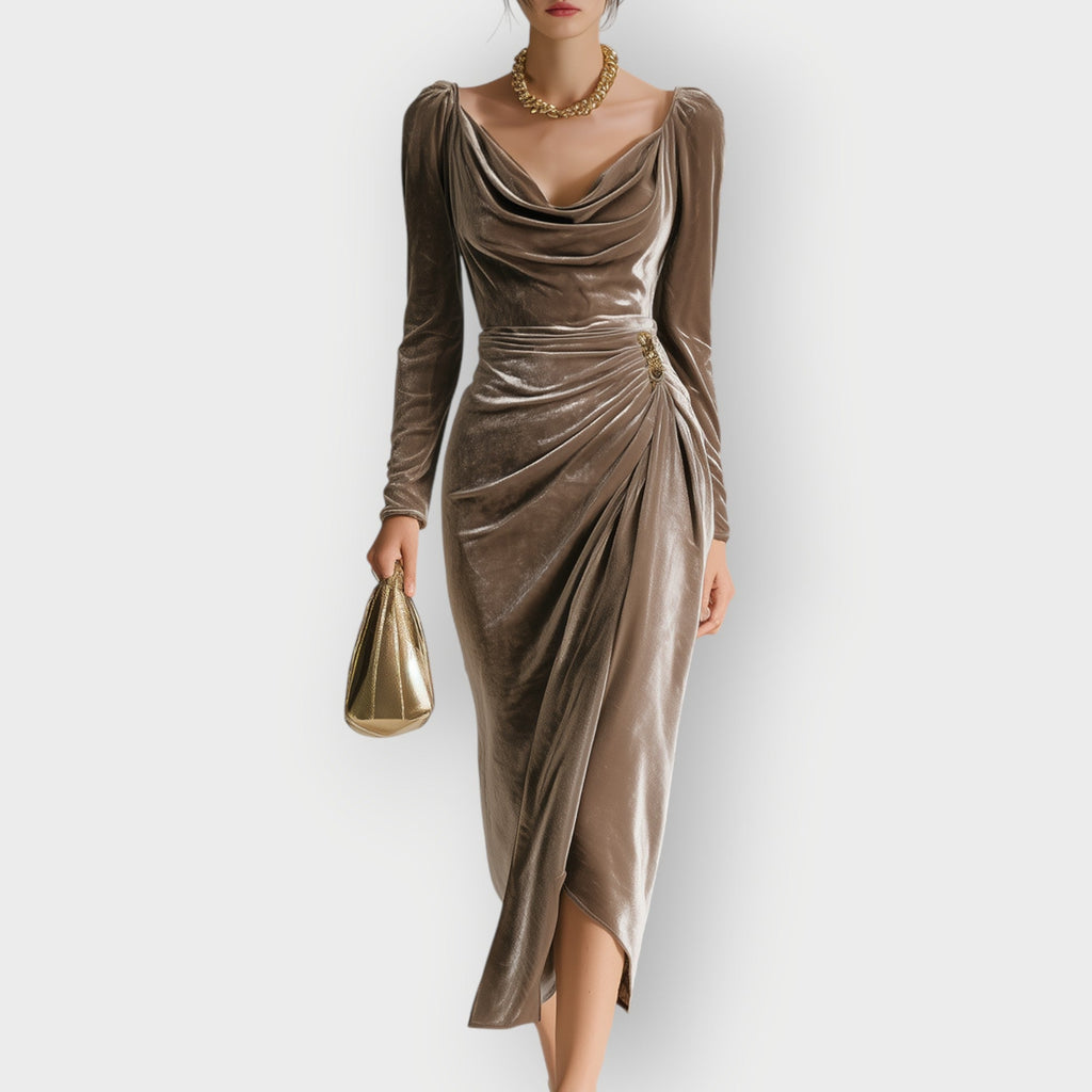 Ela - Luxe Velvet Draped Evening Dress