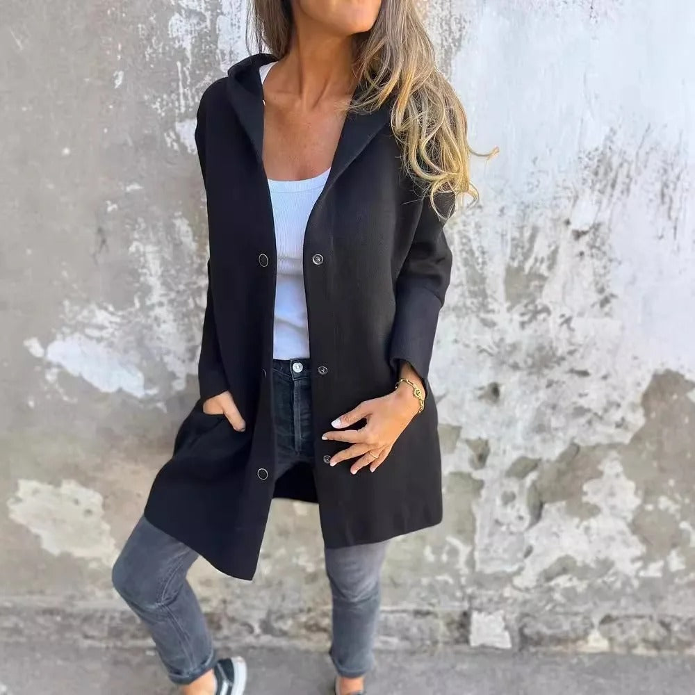 Nora® | Ein-Knopf Jacke mit Kapuze